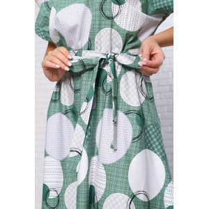 Платье женское 608 кулирка (р-ры: 46-58) зеленый-белый шары