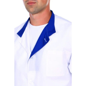 Халат медицинский мужской "Алан" тиси (р-ры: 44-82) белый+синий