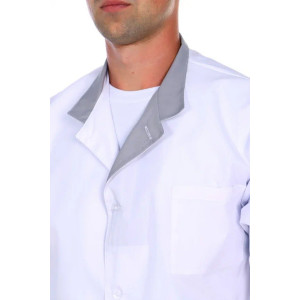 Халат медицинский мужской "Алан" тиси (р-ры: 44-82) белый+серый