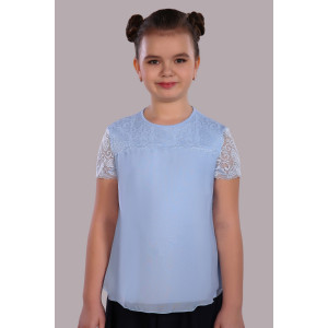 Блузка школьная "Анжелика" кулирка с лайкрой (р-ры: 122-164) светло-голубой