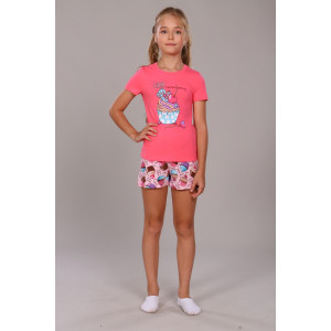 Пижама детская "Кексы" ПД-009-027 кулирка с лайкрой (р-ры: 122-176) розовый
