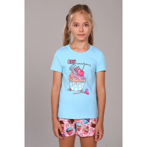 Пижама детская "Кексы" ПД-009-027 кулирка с лайкрой (р-ры: 122-176) светло-бирюзовый