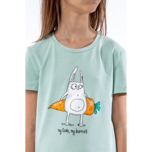 Пижама детская "Кролик-морковка" ПД-009-055 коттон (р-ры: 128-164) васаби зеленый