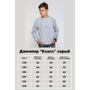 Джемпер детский "Класс" кашкорсе с лайкрой (р-ры: 134-164) серый Джемпер детский "Класс" кашкорсе с лайкрой (р-ры: 134-164) серый