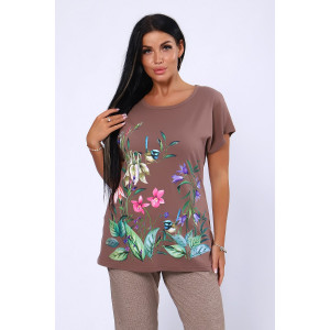 Костюм двойка женский №65034 кулирка (р-ры: 48-66) коричневый