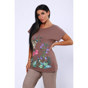 Костюм двойка женский №65034 кулирка (р-ры: 48-66) коричневый