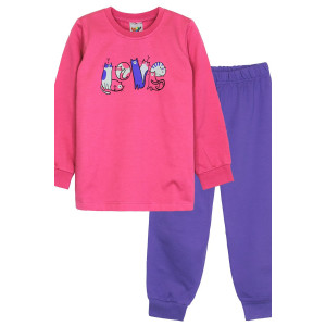 Пижама детская №91224 футер 2-х нитка с начесом (р-ры: 98-134) розовый-васильковый