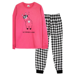 Пижама детская №91229 футер 2-х нитка с начесом (р-ры: 140-164) розовый-черная клетка