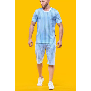 Пижама мужская 2701 "Голубая полоска" (шорты) трикотаж (р-ры: 42-60)