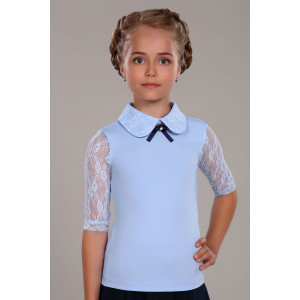 Блузка школьная №13237 "Шарлиз" кулирка (р-ры: 122-164) светло-голубой