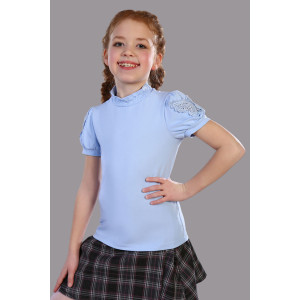 Блузка школьная №13133 "Бэлль" кулирка с лайкрой (р-ры: 122-164) светло-голубой