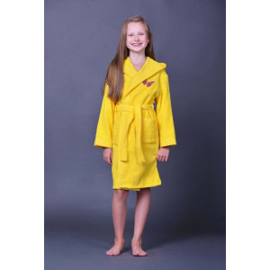 Халат детский махровый с капюшоном и вышивкой "Стиляги" для девочки (последний размер) желтый 38