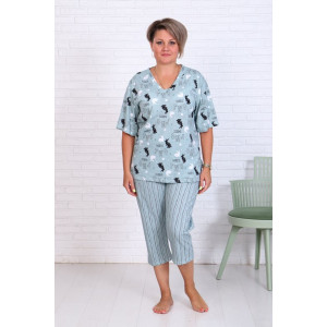 Костюм двойка женский "Зайка-2" кулирка (последний размер) ментол 52