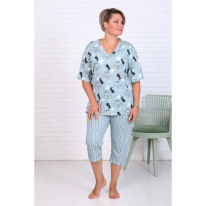 Костюм двойка женский "Зайка-2" кулирка (последний размер) ментол 52