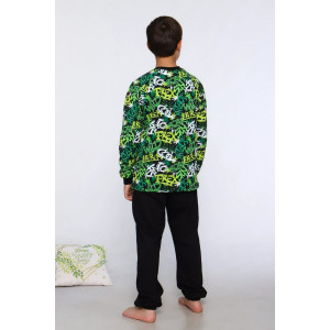Пижама детская "Геометрия" футер с начесом (р-ры: 140-164) зеленый