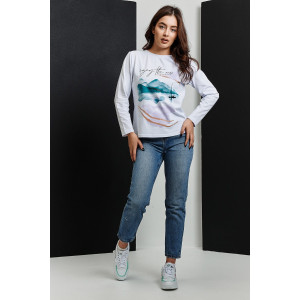 Туника женская №67085 кулирка с лайкрой пенье (р-ры: 42-62) белый акварельный бриз