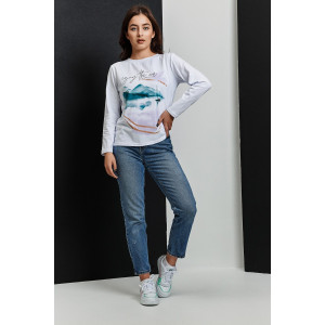 Туника женская №67085 кулирка с лайкрой пенье (р-ры: 42-62) белый акварельный бриз