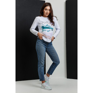 Туника женская №67085 кулирка с лайкрой пенье (р-ры: 42-62) белый акварельный бриз