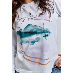 Туника женская №67085 кулирка с лайкрой пенье (р-ры: 42-62) белый акварельный бриз