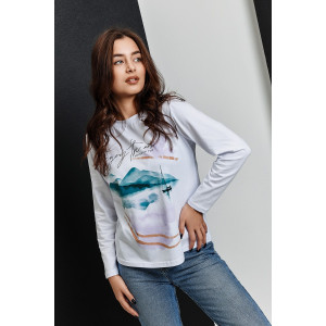 Туника женская №67085 кулирка с лайкрой пенье (р-ры: 42-62) белый акварельный бриз