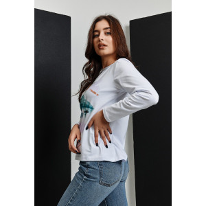 Туника женская №67085 кулирка с лайкрой пенье (р-ры: 42-62) белый акварельный бриз