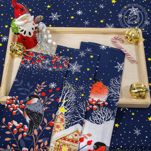 Набор столового белья (скатерть+полотенца) рогожка "Полночь" в подарочной коробке