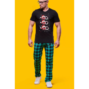 Пижама мужская 2758 "ХО-ХО NEW" кулирка (р-ры: 46-60) брюки зеленые