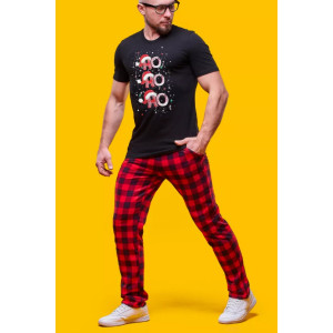 Пижама мужская 2757 "ХО-ХО NEW" кулирка (р-ры: 46-60) брюки красные