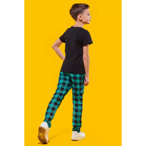 Пижама детская 2772 "ХО-ХО NEW" кулирка (р-ры: 122-146) брюки зеленые