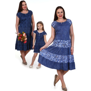 Платье женское №1159 кулирка (р-ры: 48-64) синий+огурцы