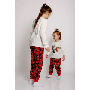 Пижама детская "Каникулы-4" кулирка (р-ры: 86-152) молочный-красный