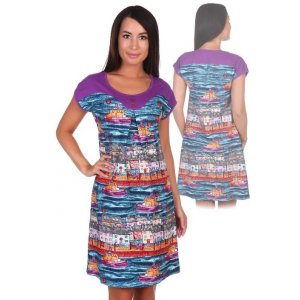Платье №1032 кулирка набивная х/б (р-ры: 44-52) фиолетовый