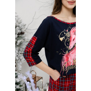 Костюм двойка женский №8407 кулирка (р-ры: 42-56) красная клетка