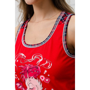 Пижама женская №8018 кулирка (р-ры: 42-54) красный-клетка