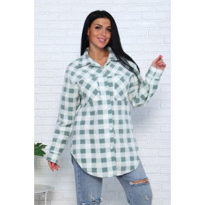 Рубашка женская 732 флис (р-ры: 46-60) белый-зеленый-клетка