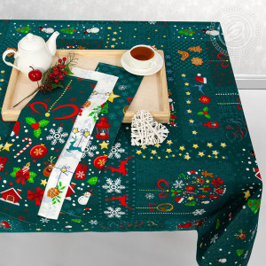 Набор столового белья (скатерть+полотенца) рогожка "Волшебные истории" в подарочной коробке