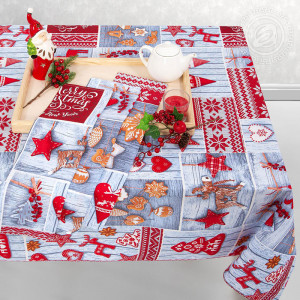 Набор столового белья (скатерть+полотенца) рогожка "Чудеса" в подарочной коробке