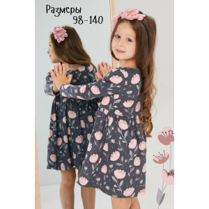 Платье детское "Пуговка" интерлок (р-ры: 104-140) серый