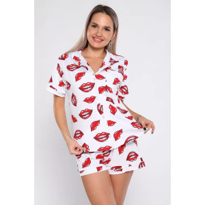 Пижама женская 908 "Губы " кулирка (р-ры: 44-52) белый-красный