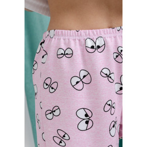 Пижама женская №8434 лапша+футер с лайкрой 2-х нитка (р-ры: 42-52) глаза на розовом