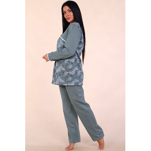 Пижама женская М42 футер (последний размер) бабочки на зеленом с темными рукавами 50