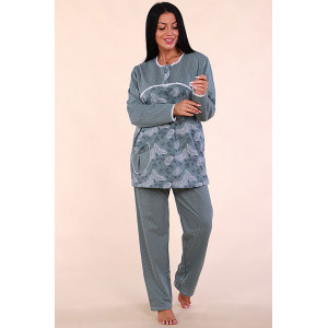 Пижама женская М42 футер (последний размер) бабочки на зеленом с темными рукавами 50