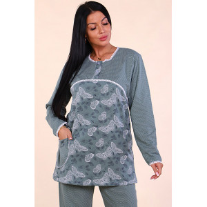 Пижама женская М42 футер (последний размер) бабочки на зеленом с темными рукавами 50