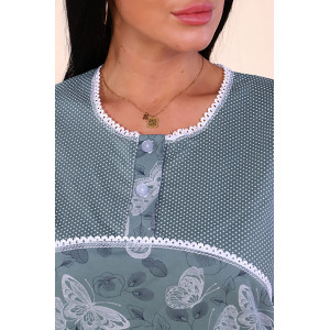 Пижама женская М42 футер (последний размер) бабочки на зеленом с темными рукавами 50