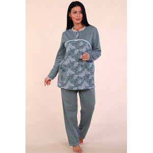 Пижама женская М42 футер (последний размер) бабочки на зеленом с темными рукавами 50