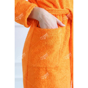 Халат женский махровый с капюшоном короткий (р-ры: 42-50) оранжевый