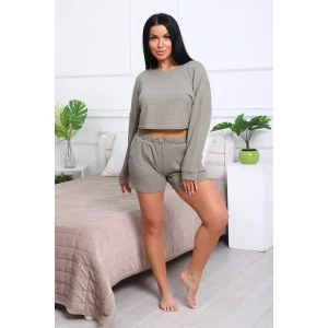 Костюм двойка женский №82042 трикотаж соты (р-ры: 44-50) хаки Костюм двойка женский №82042 трикотаж соты (р-ры: 44-50) хаки