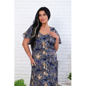 Халат женский 020 "Великан" кулирка (последний размер) синий-коричневый огурцы 60-62