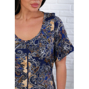 Халат женский 020 "Великан" кулирка (последний размер) синий-коричневый огурцы 60-62