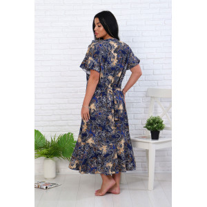 Халат женский 020 "Великан" кулирка (последний размер) синий-коричневый огурцы 60-62